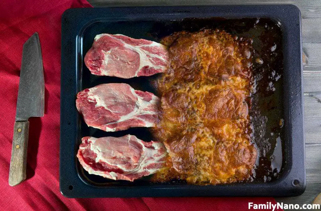 Pork Raw Meat And Baked With Cheese - A Collage