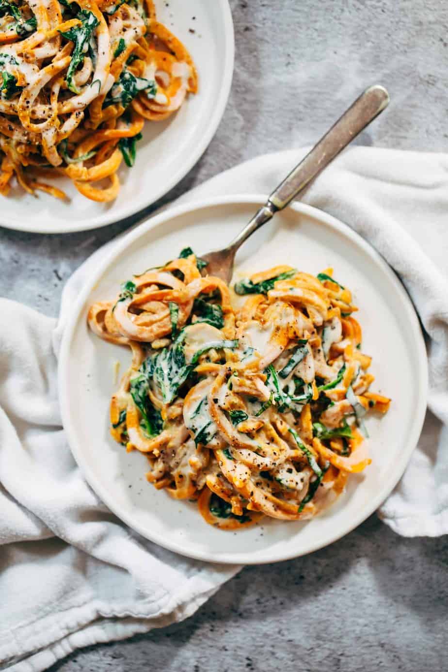 Creamy Spinach Sweet Potato Noodles with Cashew Sauce