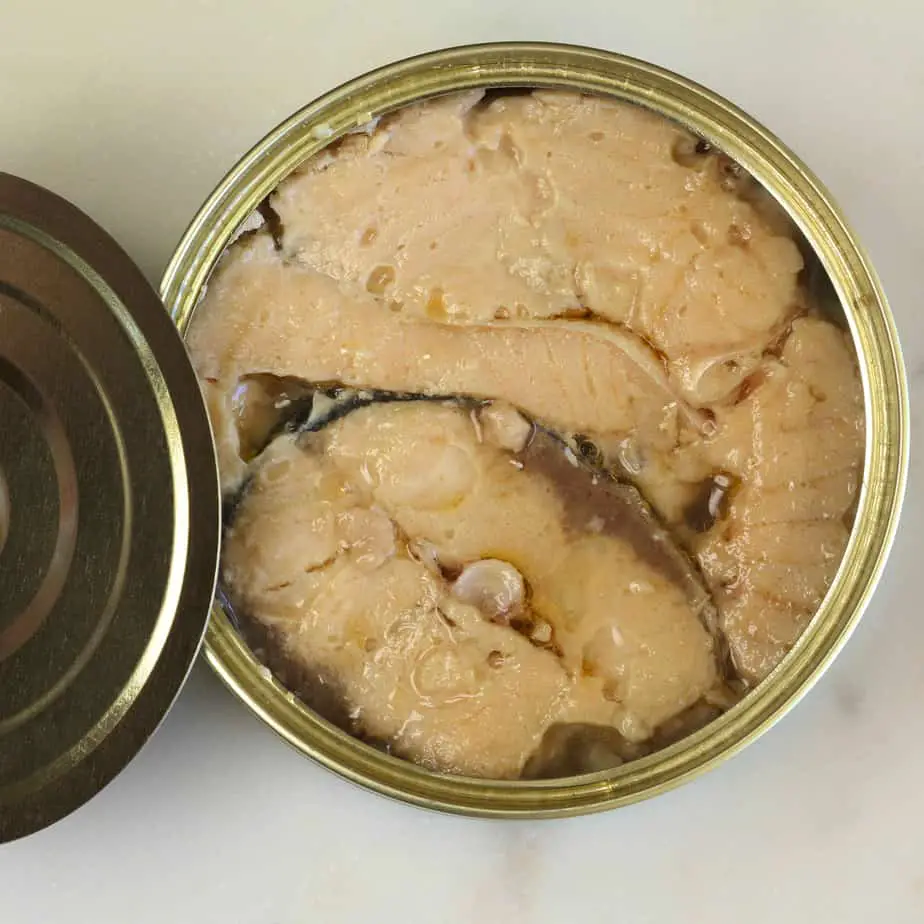 Canadian pink salmon in a tin of brine