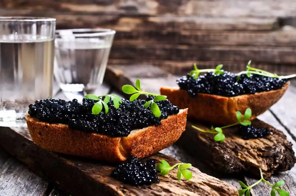 Black caviar on a piece of dark bread