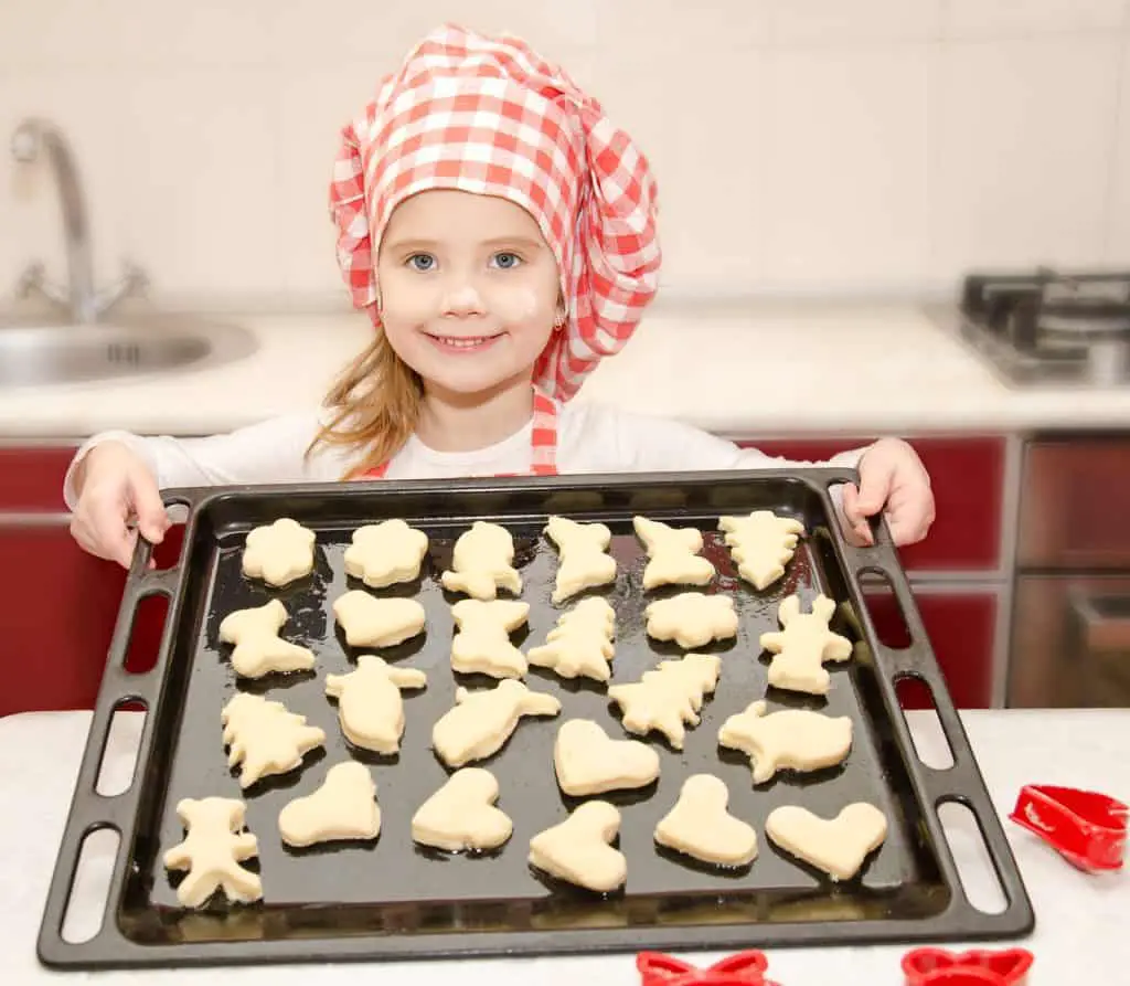 baking sheet of cookies in the kitchen