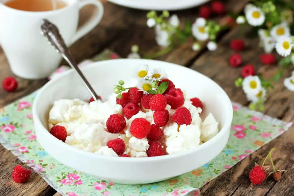 Fresh cottage cheese with juicy berries raspberries