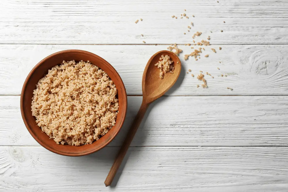 Quinoa in wooden bowl